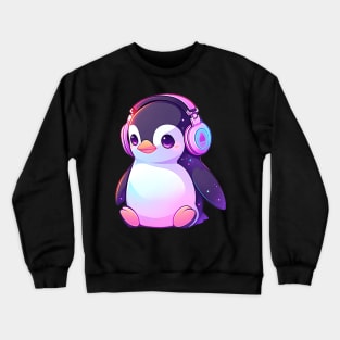 Cute Penguin With Headphones Crewneck Sweatshirt